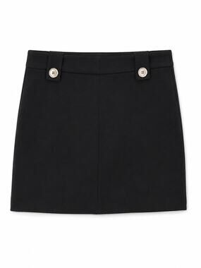 Mango Black Mini Skirt XS Button Tab Waist Stretch A-Line Career Casual